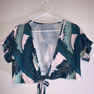 Tropical tie-front crop top